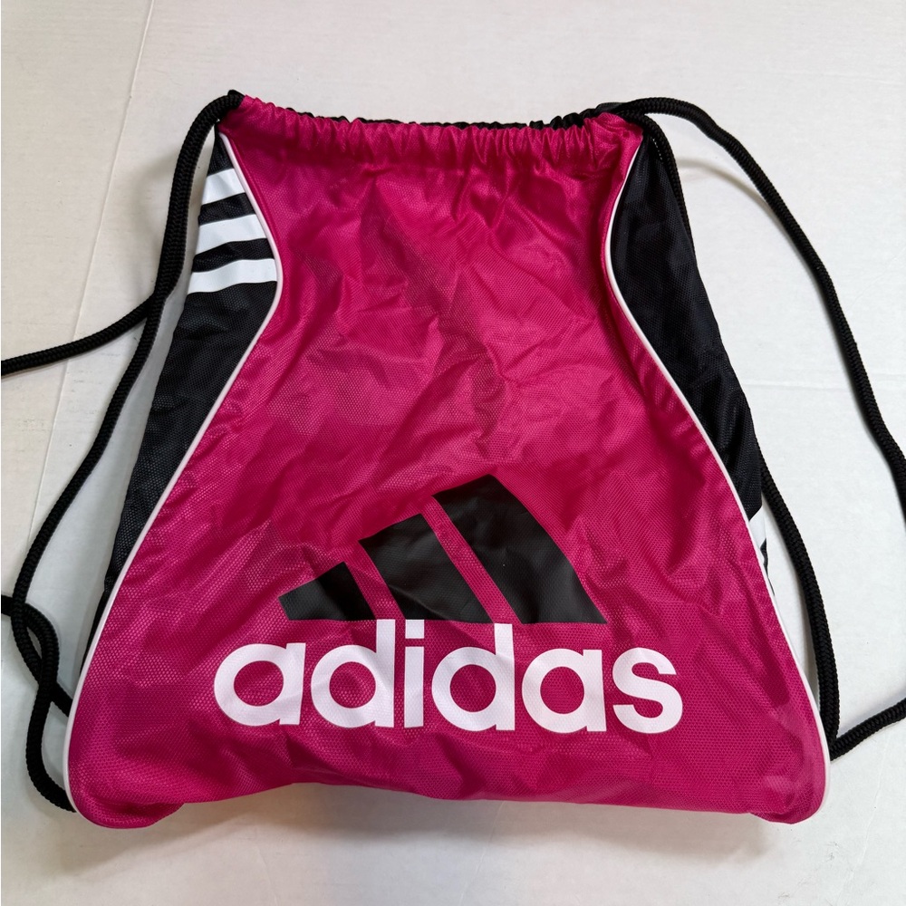 Adidas Drawstring Gym Bag Pink Black White Logo Sackpack Sports Backpack